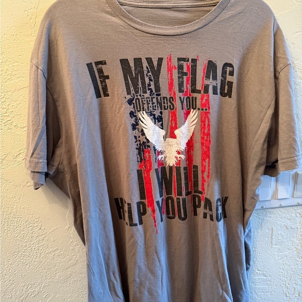 Mens XL Patriot Shirt If my flag offends you I will help you pack your bag - Picture 2 of 12